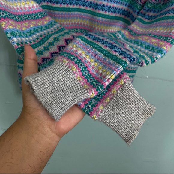 Boden K0289 Fair Aisle Sweater Crewneck Pullover Green Pink Nordic Sz M - Picture 4 of 8